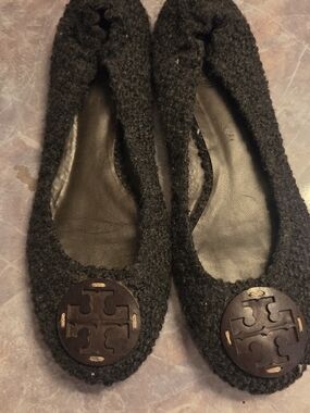 Tory Burch Black Wool Ballet Flats